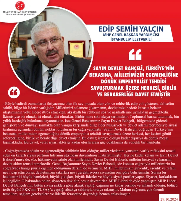 MHP Genel Başkan Yardımcısı Prof. Dr. E. Semih Yalçın Türkiye'nin Güvenliği İçin Çağrı Yaptı