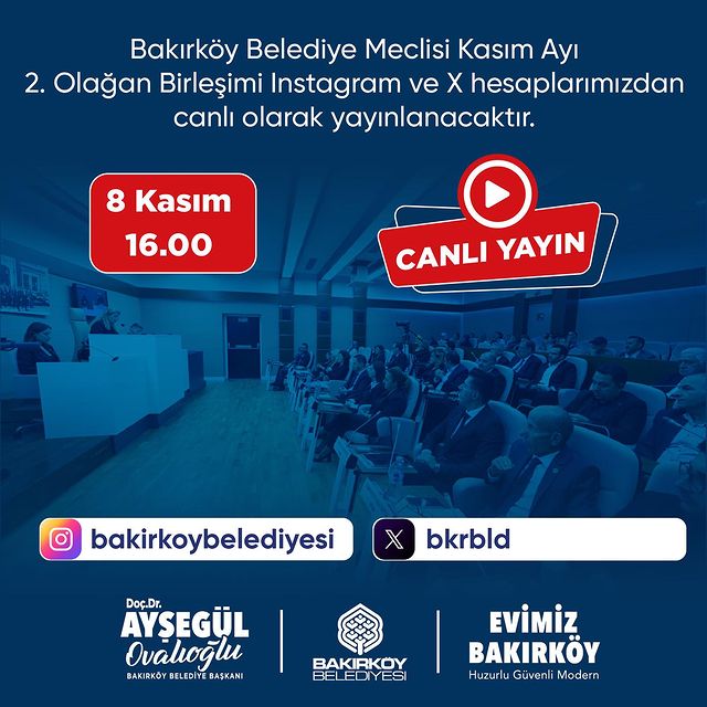 Bakırköy Belediyesi, Kasım Ayı Meclis Toplantısı Duyurusu