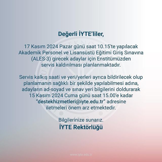 İYTE'den ALES/3 Sınavıyla İlgili Önemli Duyuru