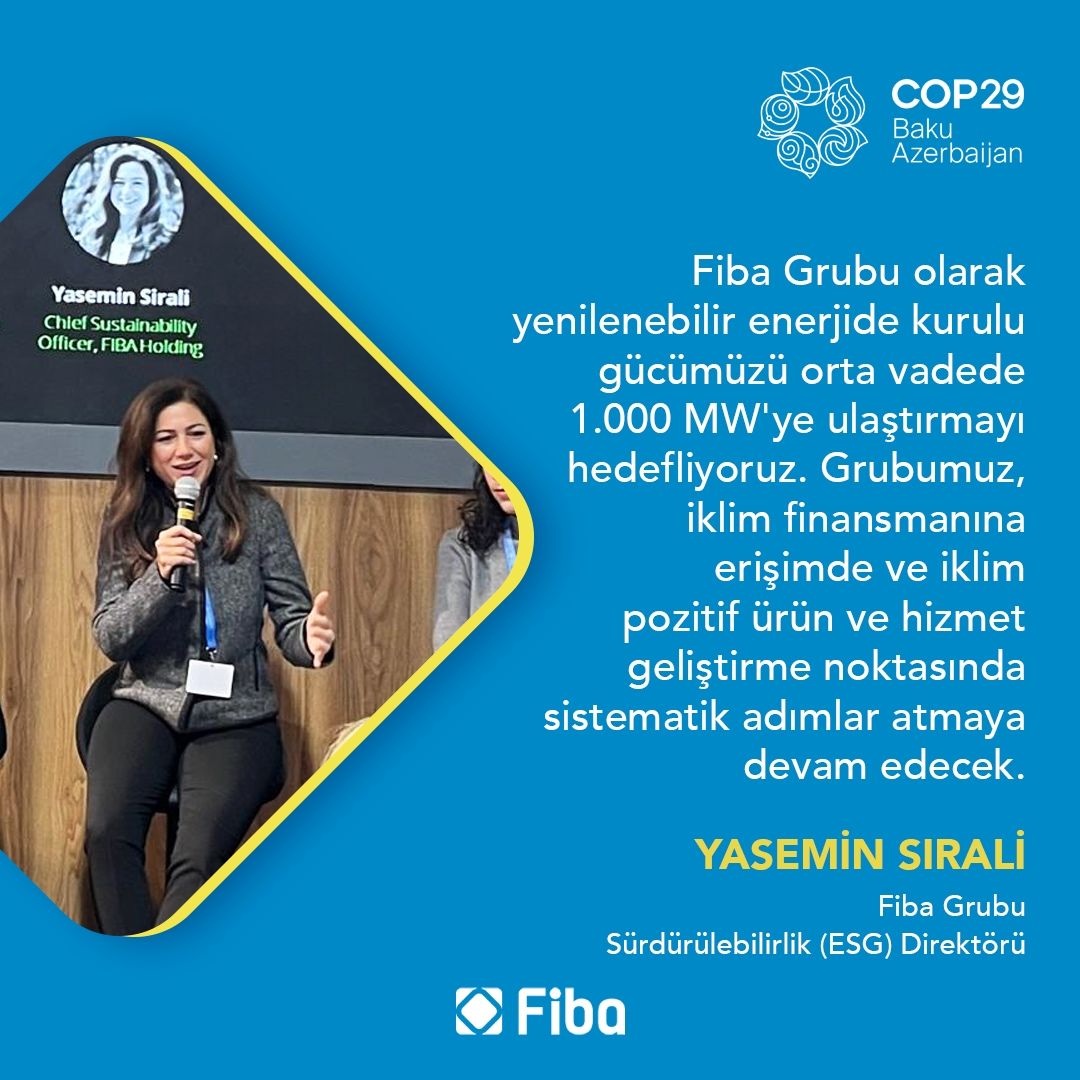 Fiba Group'un Sürdürülebilirlik Direktörü Yasemin Sırali, COP29 çerçevesinde Bakü'de önemli bir etkinlikte yer aldı