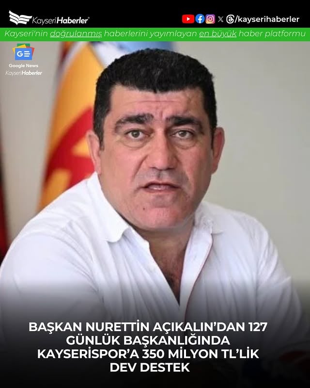 Kayserispor Başkanı Açıkalın, Göreve Geldiğinden Beri 350 Milyon TL Destek Sağladı