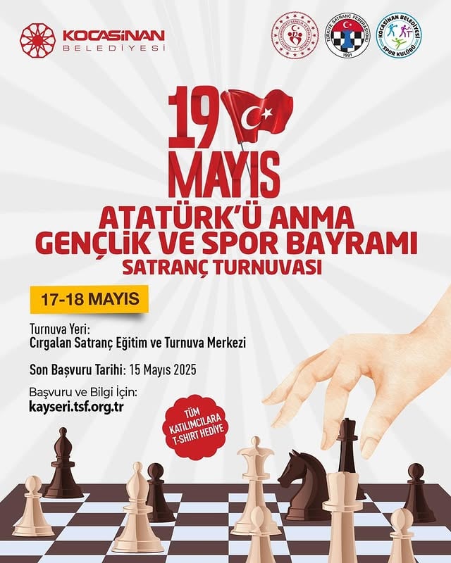 Kayseri'de 19 Mayıs Atatürk'ü Anma Satranç Turnuvası Başlıyor