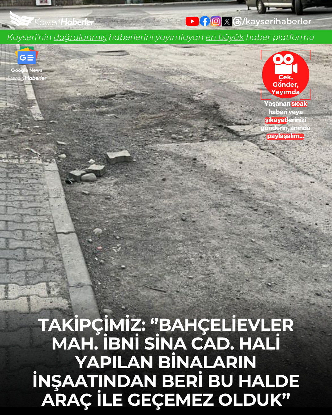 Kayseri Talas'ta İbni Sina Caddesi'nde Yol Sorunu: Vatandaşlar Çözüm Bekliyor