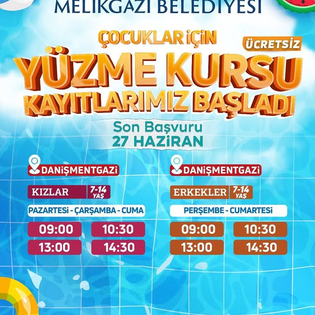Kayseri Melikgazi Belediyesi'nde Yüzme Kursları Başladı