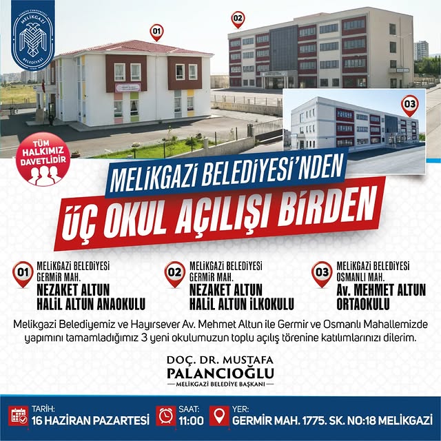 Melikgazi Belediyesi 3 Yeni Okulun Açılışını Yapıyor