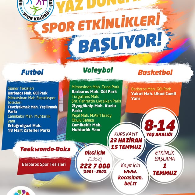 Kocasinan Belediyesi Yaz Spor Okulları Kayıtları Başladı