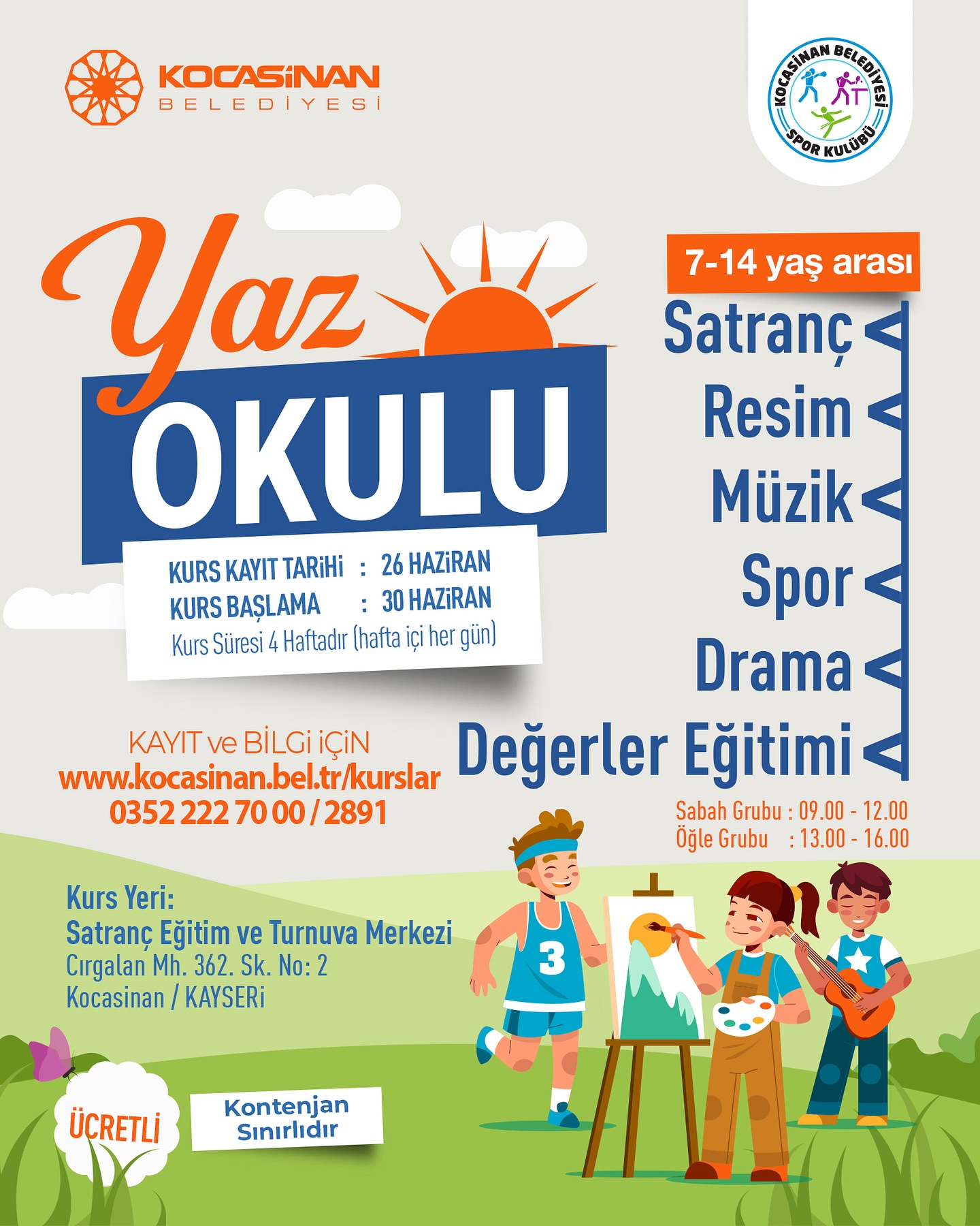 Kocasinan Belediyesi Yaz Okulu Başlıyor: Spor, Sanat ve Değerler Eğitimi Bir Arada