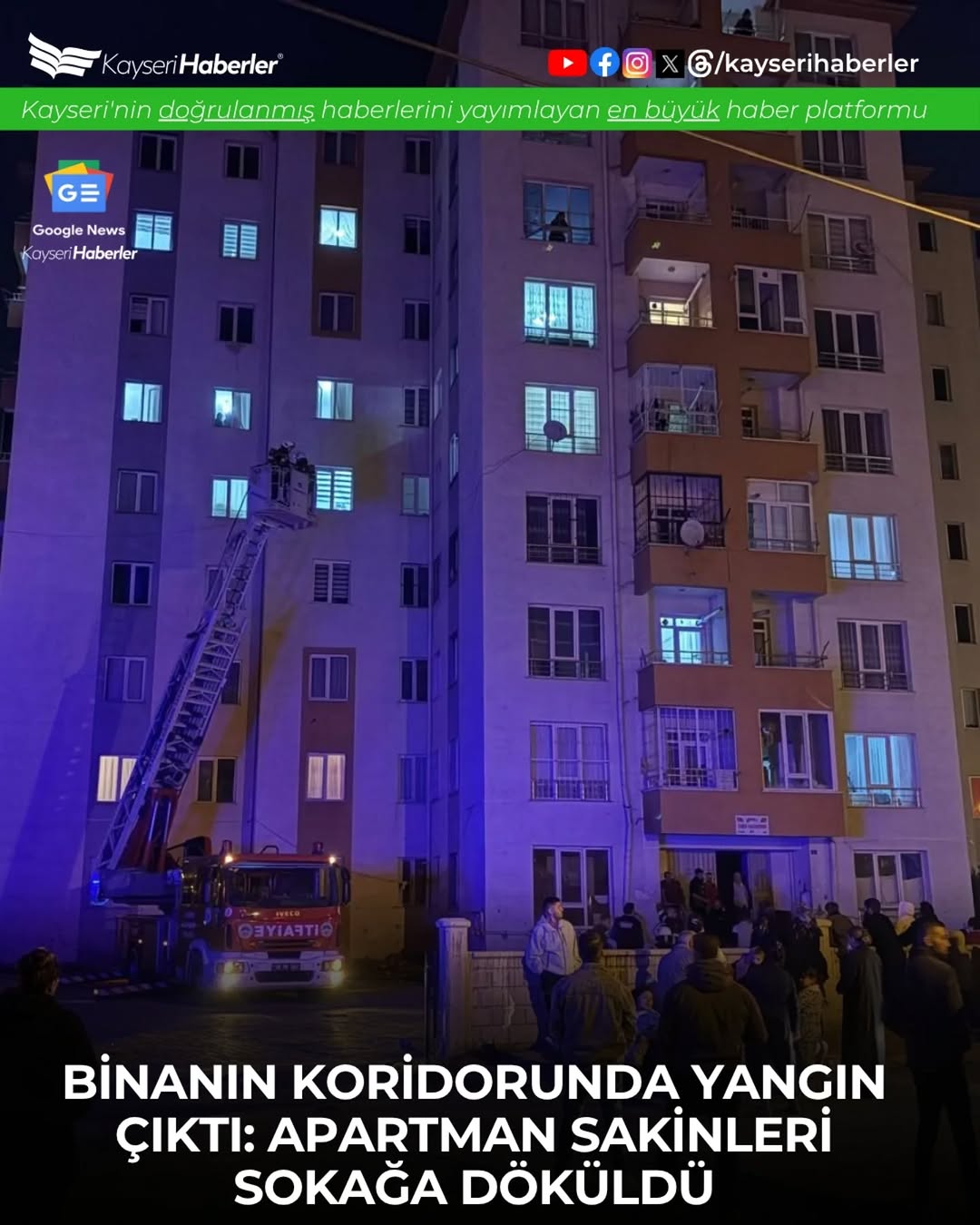 Kayseri'de 8 Katlı Binada Yangın: Bina Sakinleri Sokakta Toplandı