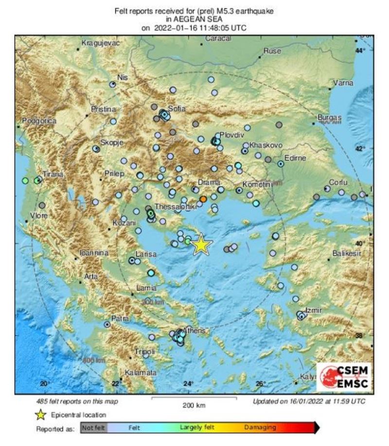 Yunanistan açıklarında 5.3 büyüklüğünde deprem