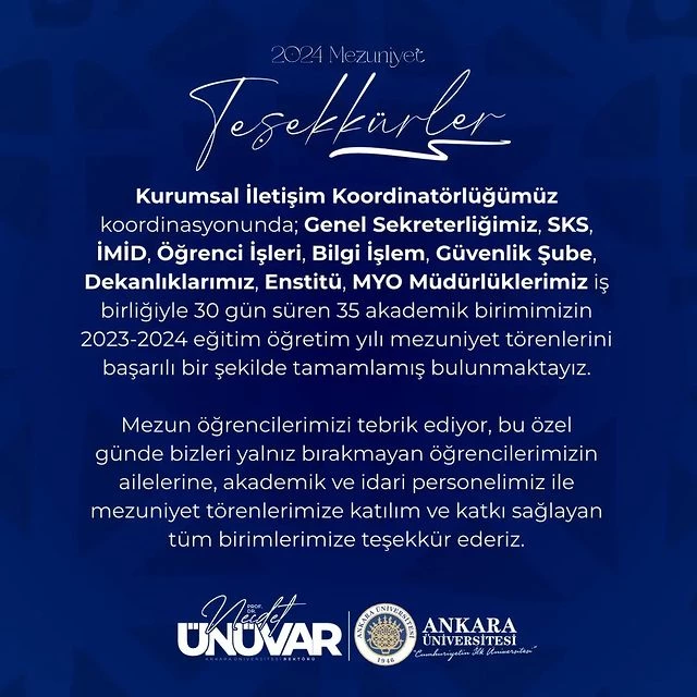 Ankara Üniversitesi 2023-2024 Mezuniyet Törenlerini Başarıyla Tamamladı